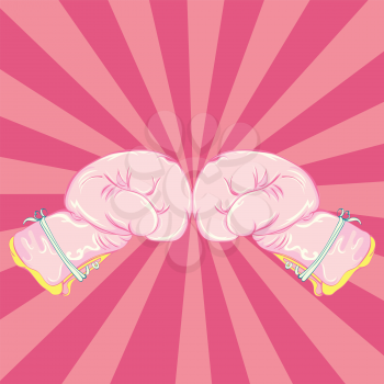 Girly pink retro boxing gloves, feminist sport design.