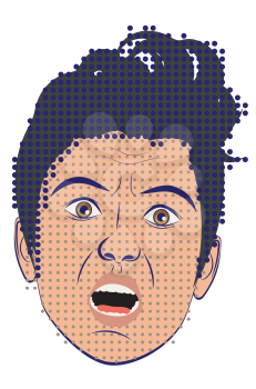 Frightened, shocked man in retro pop art style with halftone.