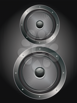 Illustration of sound loud speaker in metal frame rivets, bolts.