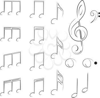 Set of music note silhouettes on white background.