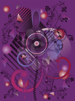 Colorful stylized music poster design with abstract headphones and geometric elements.