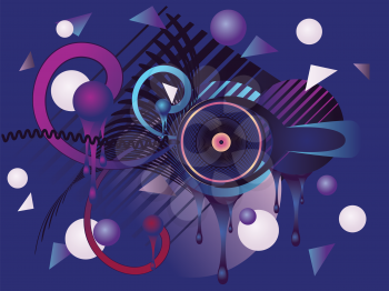 Colorful stylized music poster design with abstract headphones and geometric elements.