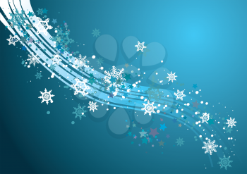 Abstract ornament with decorative snowflakes on blue background.