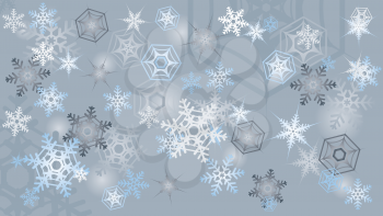 Abstract winter background with colorful decorative snowflakes.