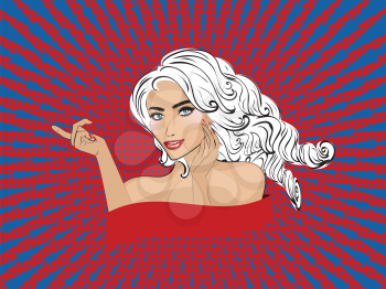 Fashion young woman with curly hair portrait, pop art style.