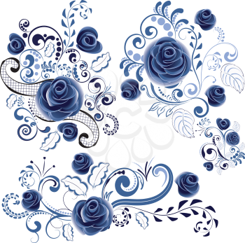 Vintage decorative floral ornament of blue color.