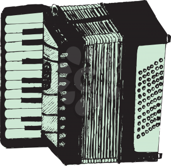 Illustration of an accordion vintage music instrument, grunge background.