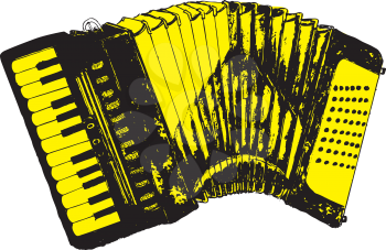 Illustration of an accordion vintage music instrument, grunge background.