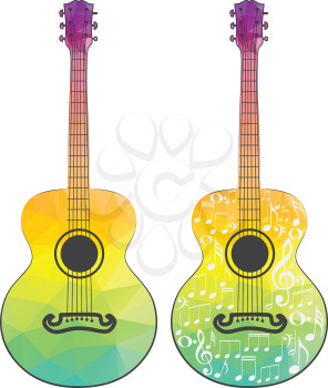 Colorful stylized guitar silhouette made from polygons.