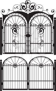 Decorative black silhouette of iron fence with gate.