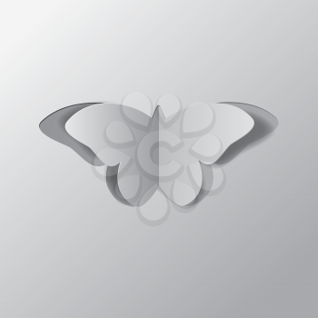 Cut out paper butterfly of grey color illustration.