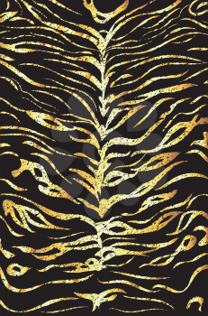 Abstract golden tiger stripes, exotic animal skin design background.