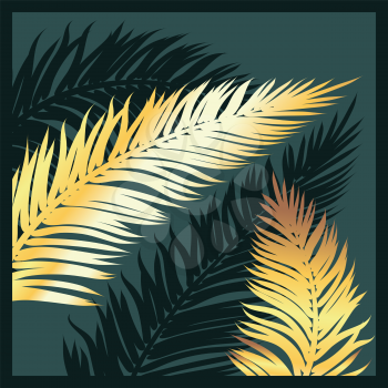 Decorative retro design with golden palm leaves illustration.