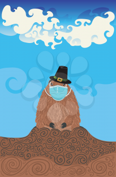 Cute cartoon groundhog wears a disposable mask design.