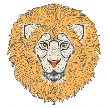 Abstract lion head, portrait in retro style illustration.