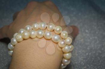 Beaded bracelet made of fresh water pearls.