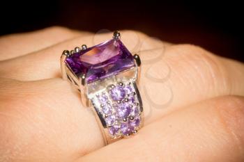 Fashion silver ring with big purple amethyst.