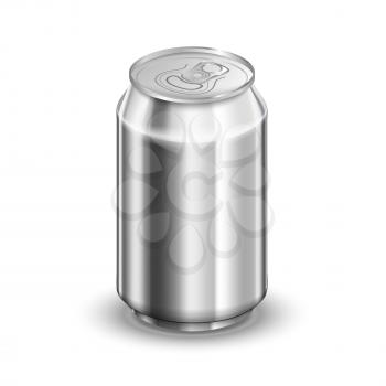 0,33 liter glossy aluminum can, soda or beer template isolated on white