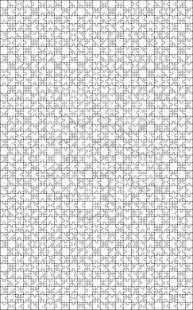1000 white puzzles pieces arranged in a 25x40 vertical rectangle shape. Jigsaw Puzzle template ready for print. Cutting guidelines isolated on white