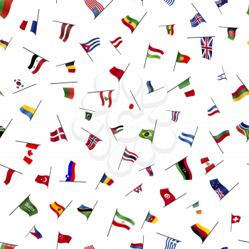 A lot of flags on a pole on white, seamless pattern