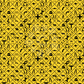 A lot of yellow road signs seamless pattern