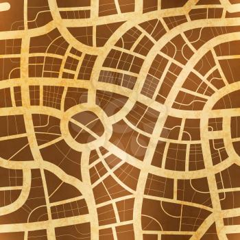 Antique city map on old textured paper, seamless pattern