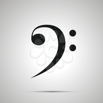 Bass clef silhouette, simple black icon with shadow