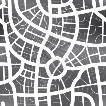 Black and white map of city, detailed seamless pattern