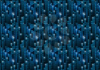 Blue matrix symbols, digital binary code on dark background a4 size