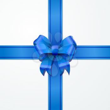 Bright blue bow-knot with tape with shadow on white