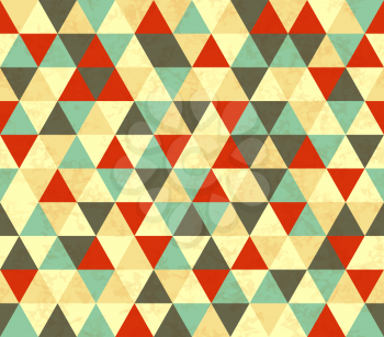 Bright colourful triangles retro seamless pattern with texture