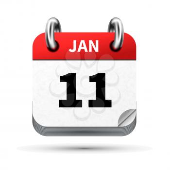 Bright realistic icon of calendar with 11 january date on white