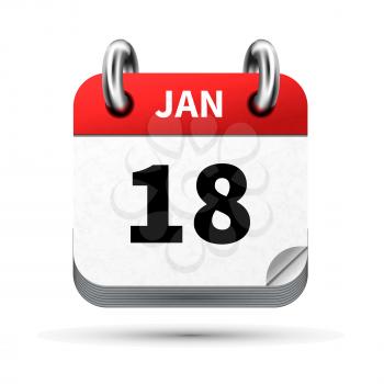 Bright realistic icon of calendar with 18 january date on white