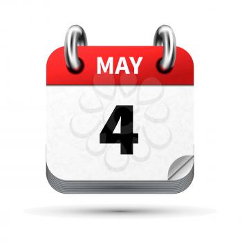 Bright realistic icon of calendar with 4 may date on white