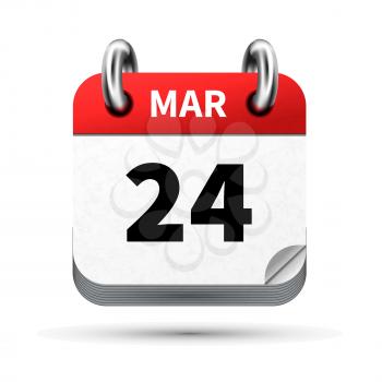 Bright realistic icon of calendar with 24 march date on white
