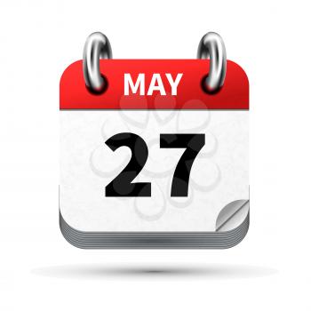 Bright realistic icon of calendar with 27 may date on white