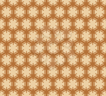 Brown hexagons on beige, geometric seamless pattern
