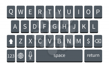 Dark smartphone keyboard on white. Mobile phone keypad mockup