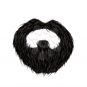Detailed black mustache and beard isolated on white