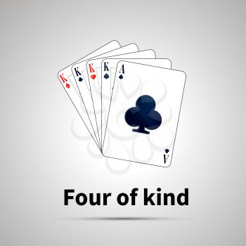 Four of kind poker combination with shadow on gray