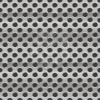 Glossy metal grid with round holes on black, seamless pattern