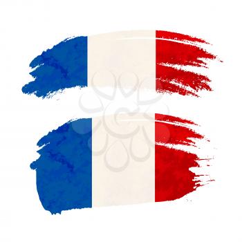 Grunge brush stroke with France national flag isolated on white
