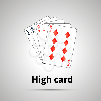 High card poker combination with shadow on gray