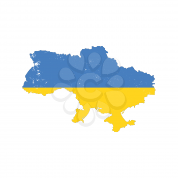 Ukraine country silhouette with flag on background on white