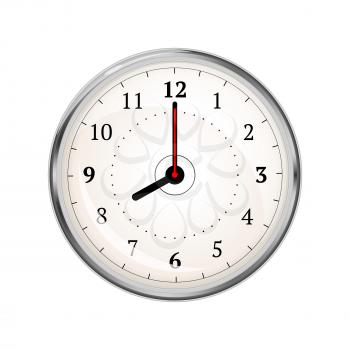 Realistic clock face showing 08-00 isolated on white