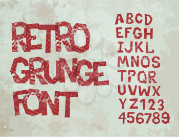 Retro type grunge font with alphabet, vintage typography