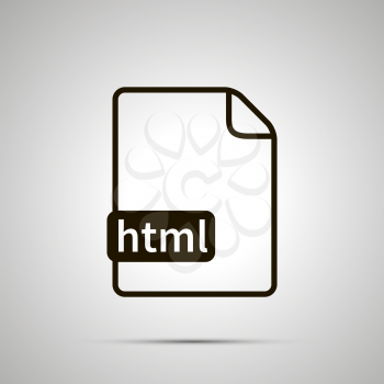 Simple black file icon with html extension on gray