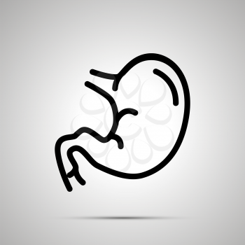 Simple black human stomach icon with with shadow on gray