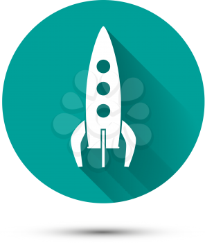 Spaceship icon on green background with long shadow