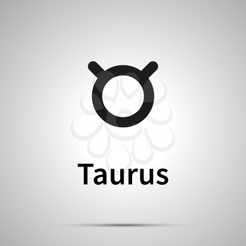 Taurus astronomical sign, simple black icon with shadow on gray